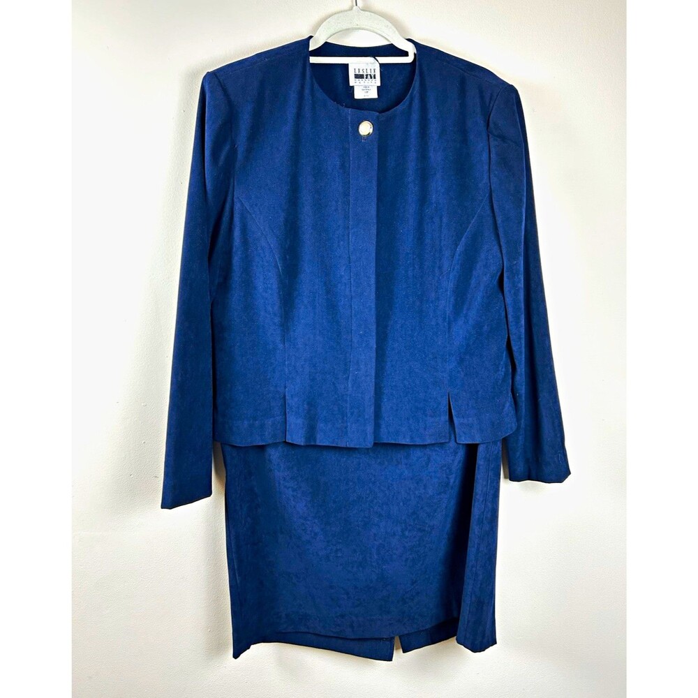 Leslie Fay Women’s Blue 2-Piece Skirt Suit Set 12P Professional Business